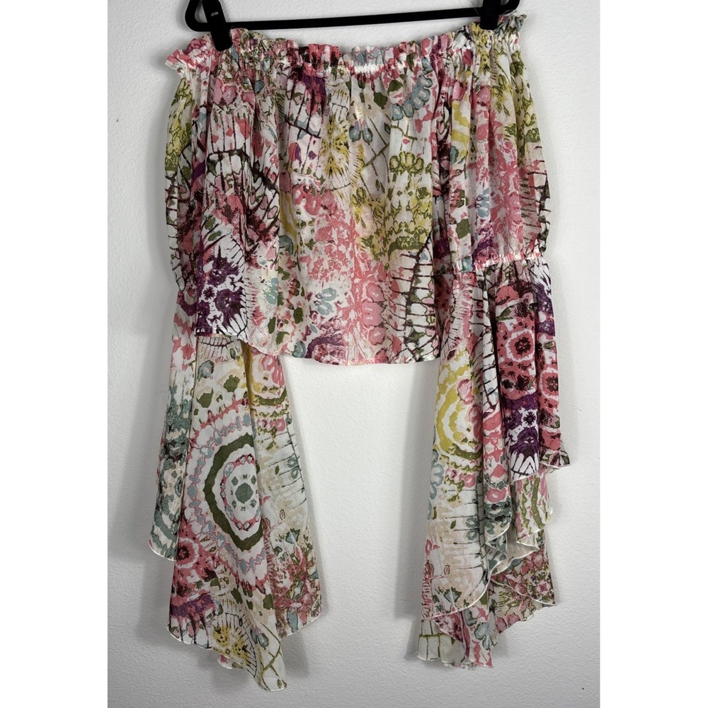 Live 4 Truth Blouse Boho Bell Sleeve Crop Smocked Colorful Print Size L Festival